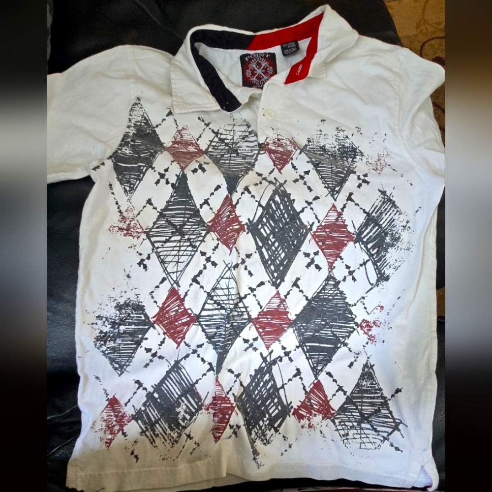 Point X Premium Quality Youth White Argyle Polo Shirt Sz8 - Picture 1 of 4